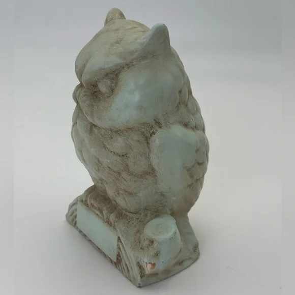 Rustic Vintage Owl Sculpture in Distressed Blue-Green and Brown -Alaskan Clay - Picture 2 of 9
